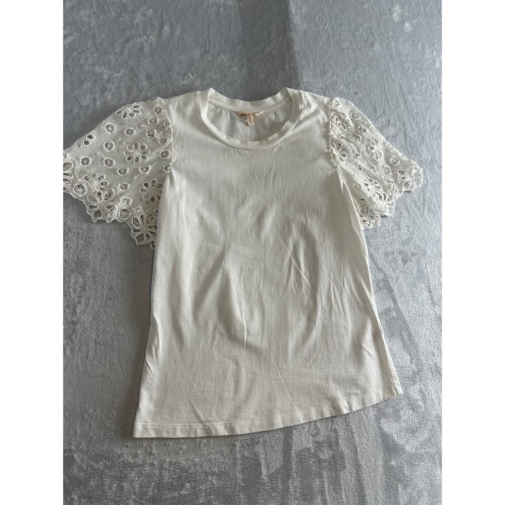 Rebecca Taylor White Pinwheel Lace Sleeve Tee - Size XS